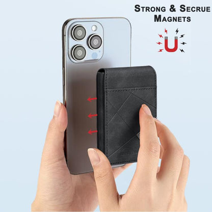 BFK29 Prismatic Embossed MagSafe Magnetic Leather Card Bag(Black) - Adhesive Card Holders by buy2fix | Online Shopping UK | buy2fix