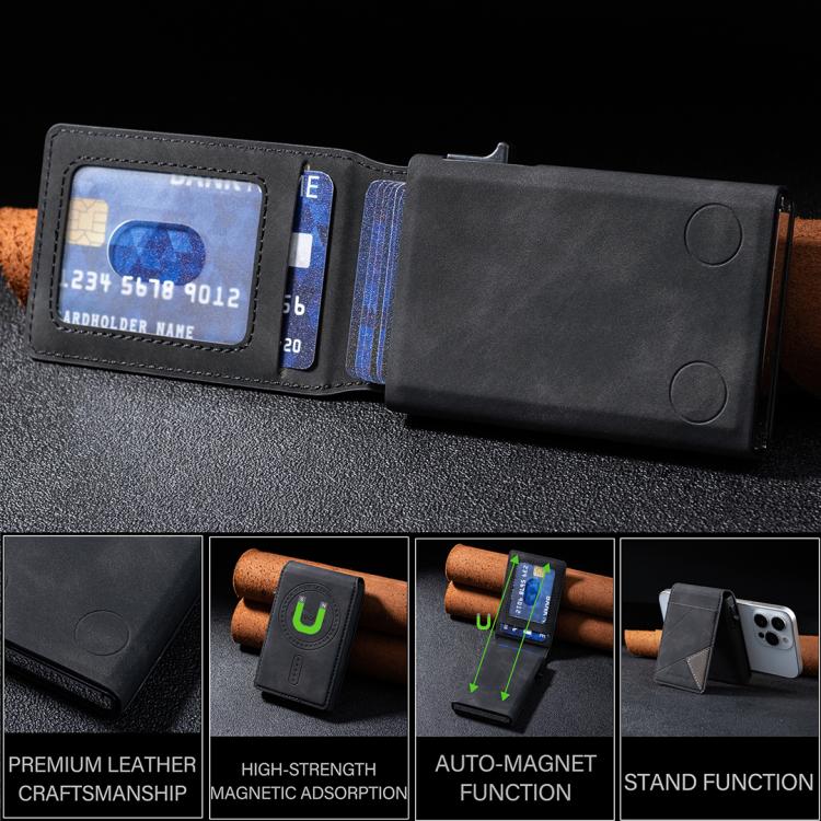 BFK29 Prismatic Embossed MagSafe Magnetic Leather Card Bag(Black) - Adhesive Card Holders by buy2fix | Online Shopping UK | buy2fix