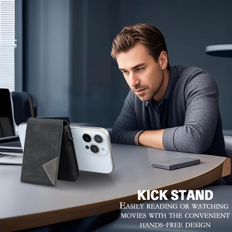 BFK29 Prismatic Embossed MagSafe Magnetic Leather Card Bag(Black) - Adhesive Card Holders by buy2fix | Online Shopping UK | buy2fix