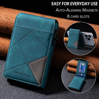 BFK29 Prismatic Embossed MagSafe Magnetic Leather Card Bag(Blue) - Adhesive Card Holders by buy2fix | Online Shopping UK | buy2fix