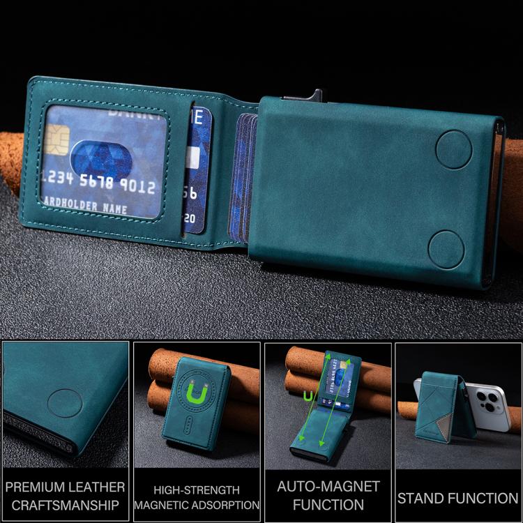 BFK29 Prismatic Embossed MagSafe Magnetic Leather Card Bag(Blue) - Adhesive Card Holders by buy2fix | Online Shopping UK | buy2fix