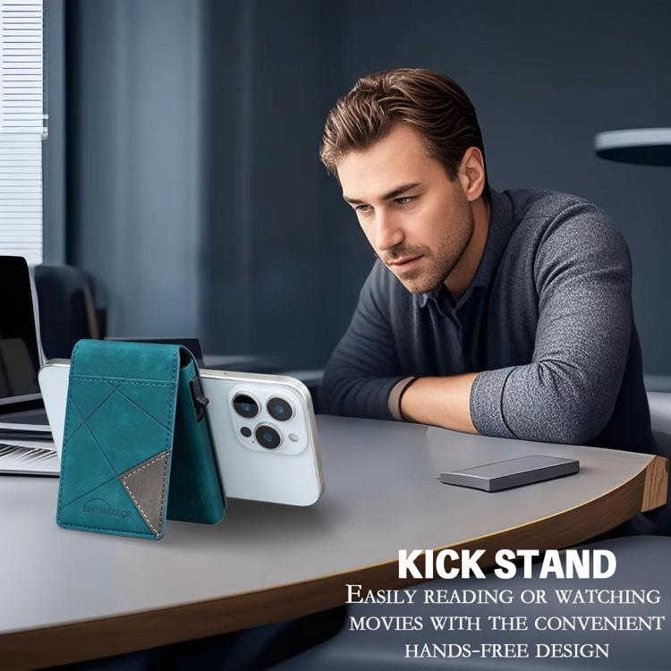 BFK29 Prismatic Embossed MagSafe Magnetic Leather Card Bag(Blue) - Adhesive Card Holders by buy2fix | Online Shopping UK | buy2fix