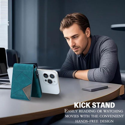 BFK29 Prismatic Embossed MagSafe Magnetic Leather Card Bag(Blue) - Adhesive Card Holders by buy2fix | Online Shopping UK | buy2fix