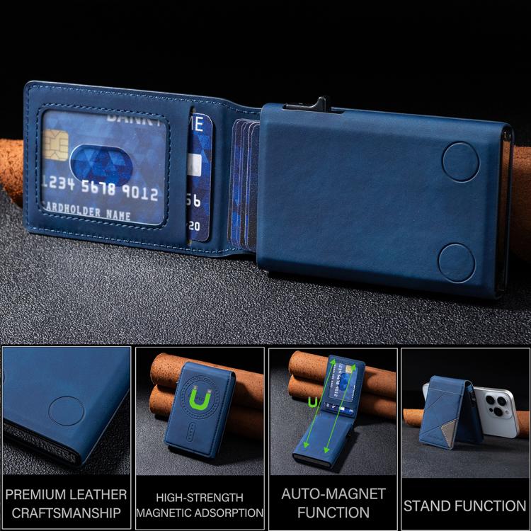 BFK29 Prismatic Embossed MagSafe Magnetic Leather Card Bag(Dark Blue) - Adhesive Card Holders by buy2fix | Online Shopping UK | buy2fix