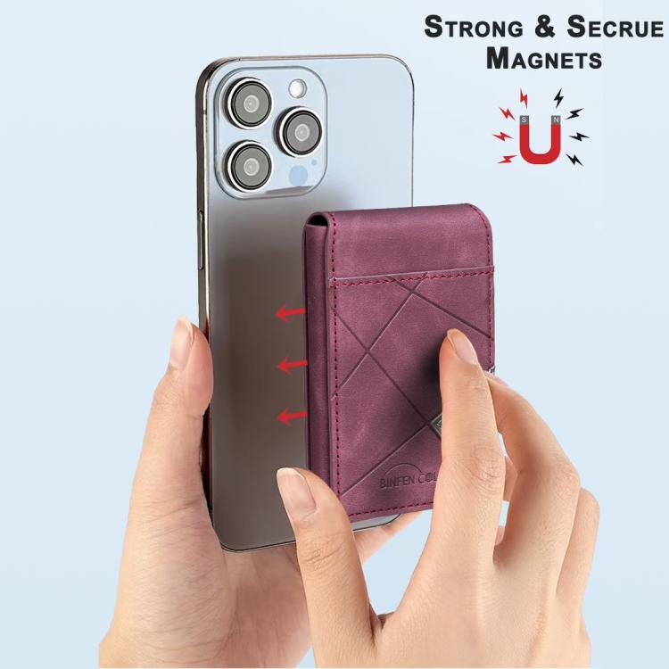 BFK29 Prismatic Embossed MagSafe Magnetic Leather Card Bag(Purple) - Adhesive Card Holders by buy2fix | Online Shopping UK | buy2fix