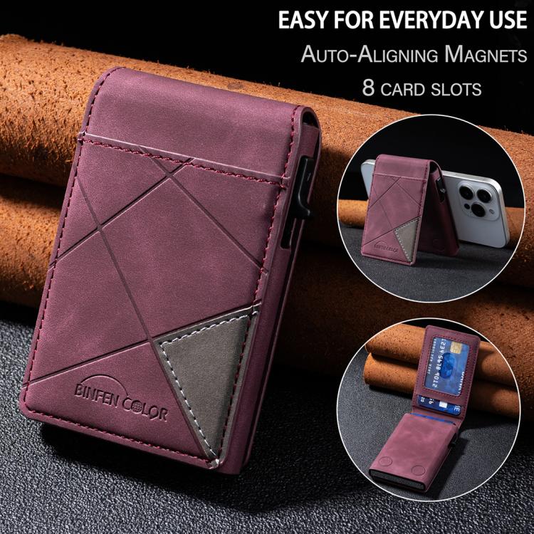 BFK29 Prismatic Embossed MagSafe Magnetic Leather Card Bag(Purple) - Adhesive Card Holders by buy2fix | Online Shopping UK | buy2fix