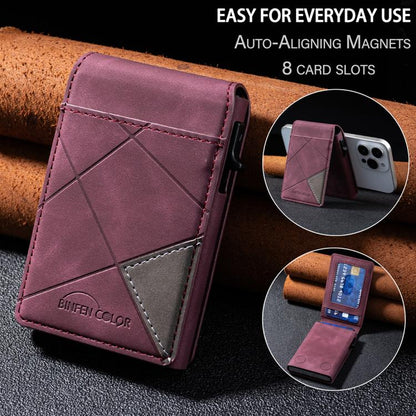 BFK29 Prismatic Embossed MagSafe Magnetic Leather Card Bag(Purple) - Adhesive Card Holders by buy2fix | Online Shopping UK | buy2fix