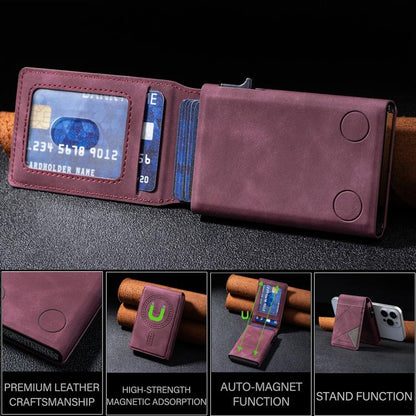 BFK29 Prismatic Embossed MagSafe Magnetic Leather Card Bag(Purple) - Adhesive Card Holders by buy2fix | Online Shopping UK | buy2fix