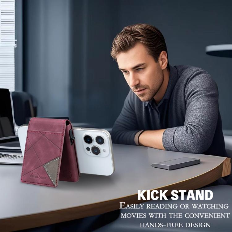 BFK29 Prismatic Embossed MagSafe Magnetic Leather Card Bag(Purple) - Adhesive Card Holders by buy2fix | Online Shopping UK | buy2fix