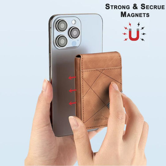 BFK29 Prismatic Embossed MagSafe Magnetic Leather Card Bag(Brown) - Adhesive Card Holders by buy2fix | Online Shopping UK | buy2fix