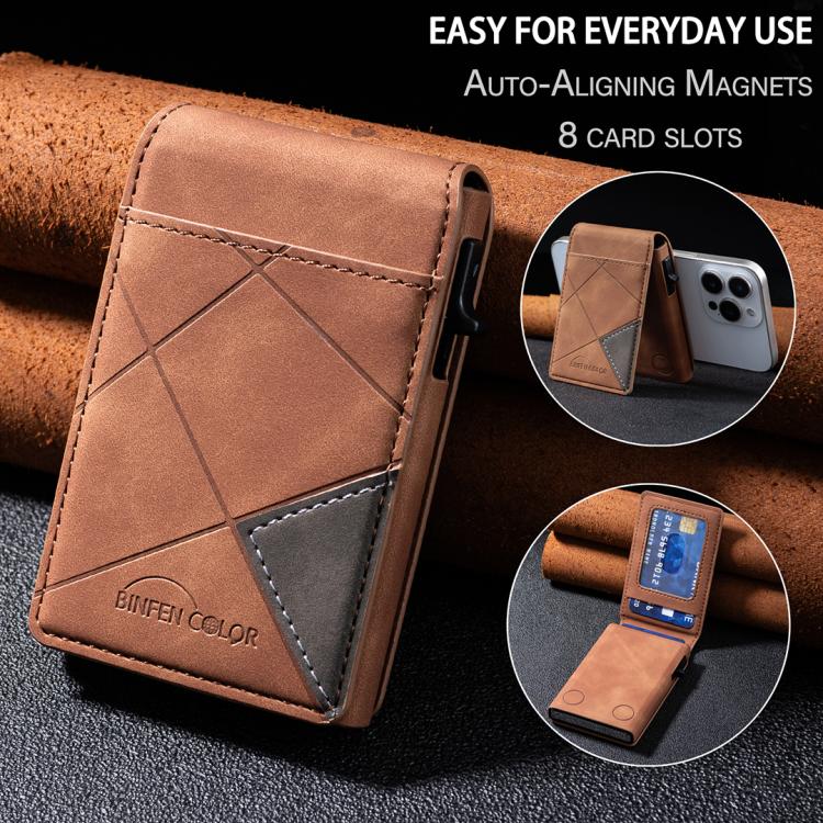 BFK29 Prismatic Embossed MagSafe Magnetic Leather Card Bag(Brown) - Adhesive Card Holders by buy2fix | Online Shopping UK | buy2fix