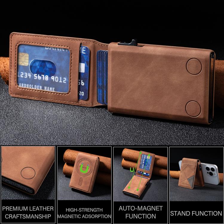 BFK29 Prismatic Embossed MagSafe Magnetic Leather Card Bag(Brown) - Adhesive Card Holders by buy2fix | Online Shopping UK | buy2fix