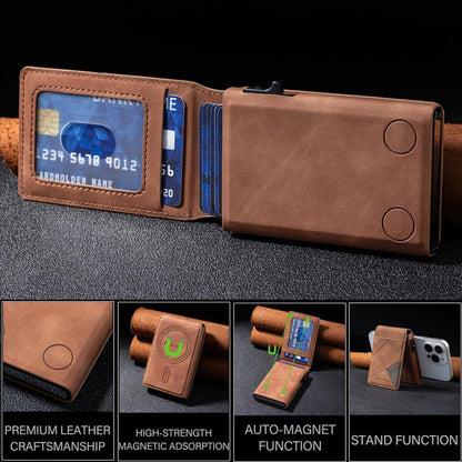 BFK29 Prismatic Embossed MagSafe Magnetic Leather Card Bag(Brown) - Adhesive Card Holders by buy2fix | Online Shopping UK | buy2fix