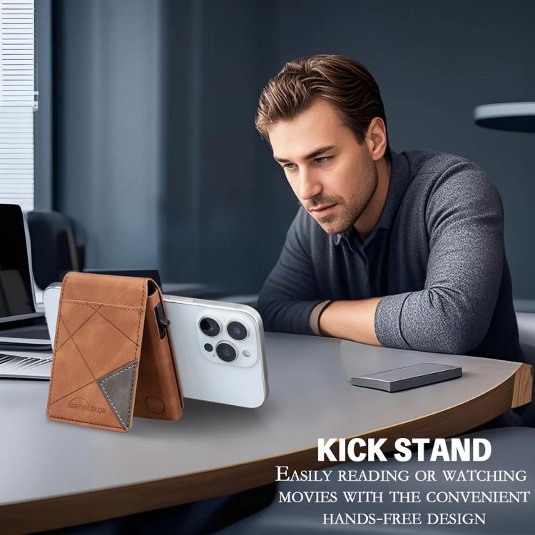 BFK29 Prismatic Embossed MagSafe Magnetic Leather Card Bag(Brown) - Adhesive Card Holders by buy2fix | Online Shopping UK | buy2fix