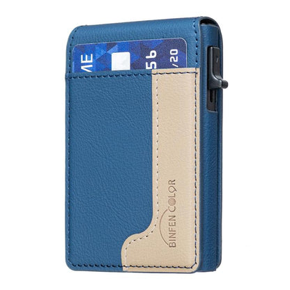 BFK28 Colorblock MagSafe Magnetic Leather Card Bag(Dark Blue) - Adhesive Card Holders by buy2fix | Online Shopping UK | buy2fix