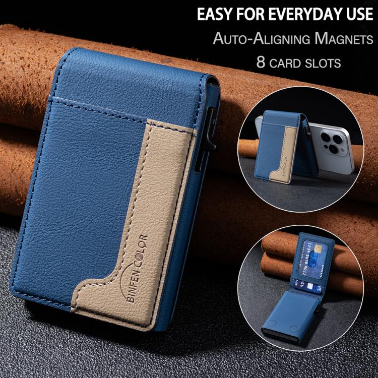 BFK28 Colorblock MagSafe Magnetic Leather Card Bag(Dark Blue) - Adhesive Card Holders by buy2fix | Online Shopping UK | buy2fix