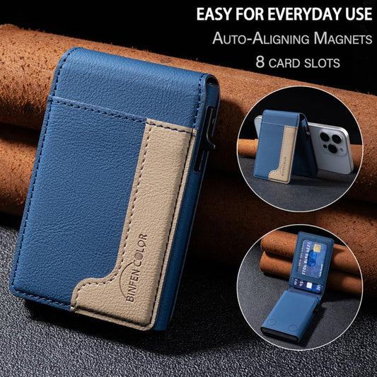 BFK28 Colorblock MagSafe Magnetic Leather Card Bag(Dark Blue) - Adhesive Card Holders by buy2fix | Online Shopping UK | buy2fix