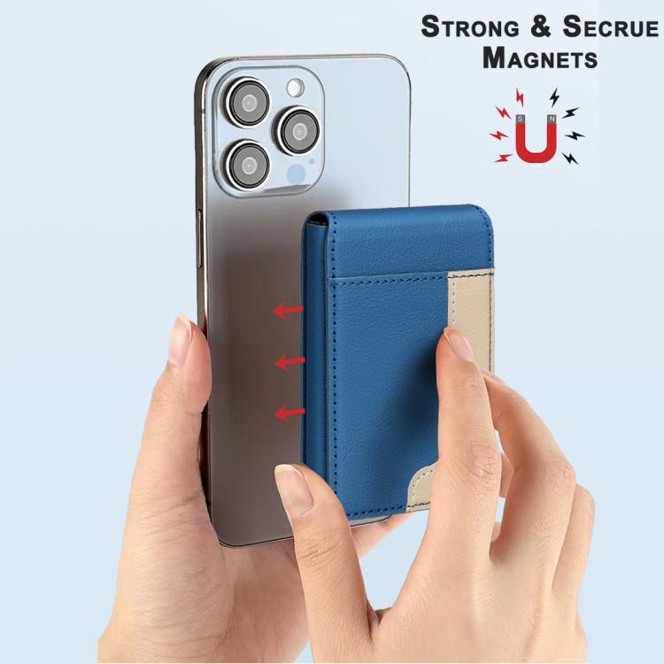 BFK28 Colorblock MagSafe Magnetic Leather Card Bag(Dark Blue) - Adhesive Card Holders by buy2fix | Online Shopping UK | buy2fix