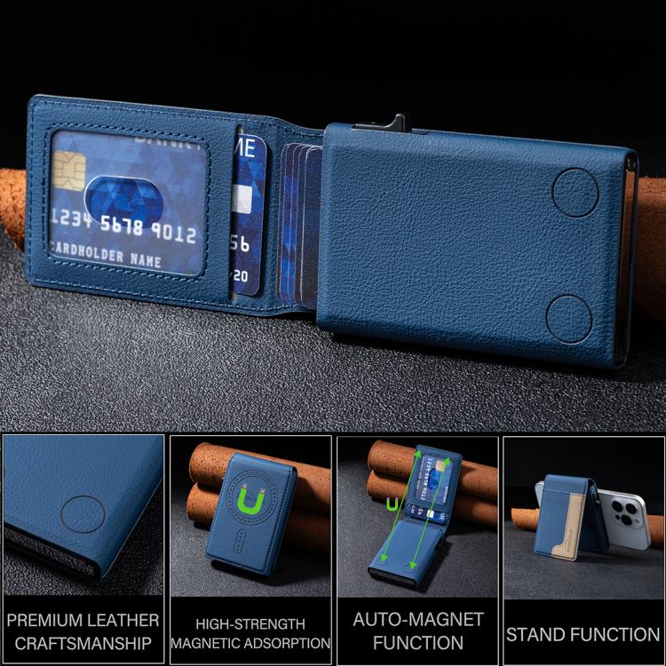 BFK28 Colorblock MagSafe Magnetic Leather Card Bag(Dark Blue) - Adhesive Card Holders by buy2fix | Online Shopping UK | buy2fix