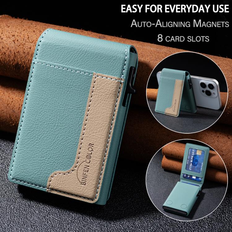 BFK28 Colorblock MagSafe Magnetic Leather Card Bag(Green) - Adhesive Card Holders by buy2fix | Online Shopping UK | buy2fix