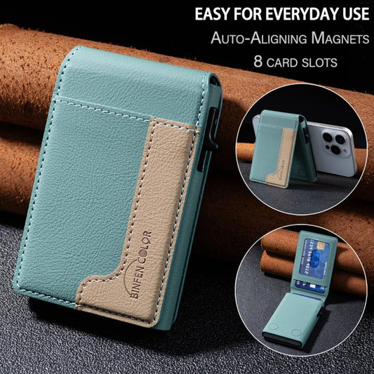 BFK28 Colorblock MagSafe Magnetic Leather Card Bag(Green) - Adhesive Card Holders by buy2fix | Online Shopping UK | buy2fix