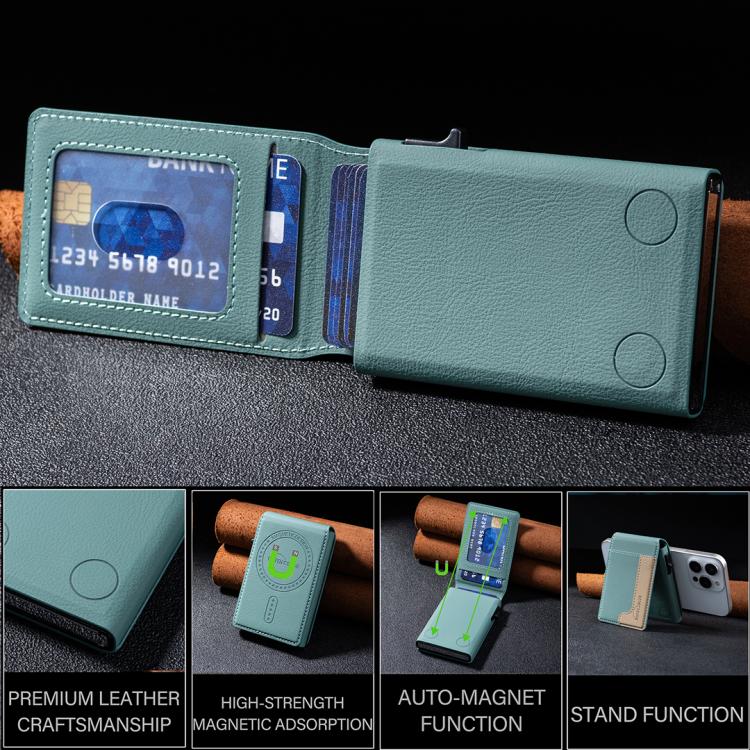 BFK28 Colorblock MagSafe Magnetic Leather Card Bag(Green) - Adhesive Card Holders by buy2fix | Online Shopping UK | buy2fix
