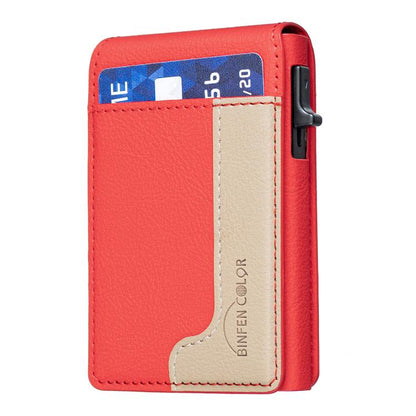 BFK28 Colorblock MagSafe Magnetic Leather Card Bag(Red) - Adhesive Card Holders by buy2fix | Online Shopping UK | buy2fix