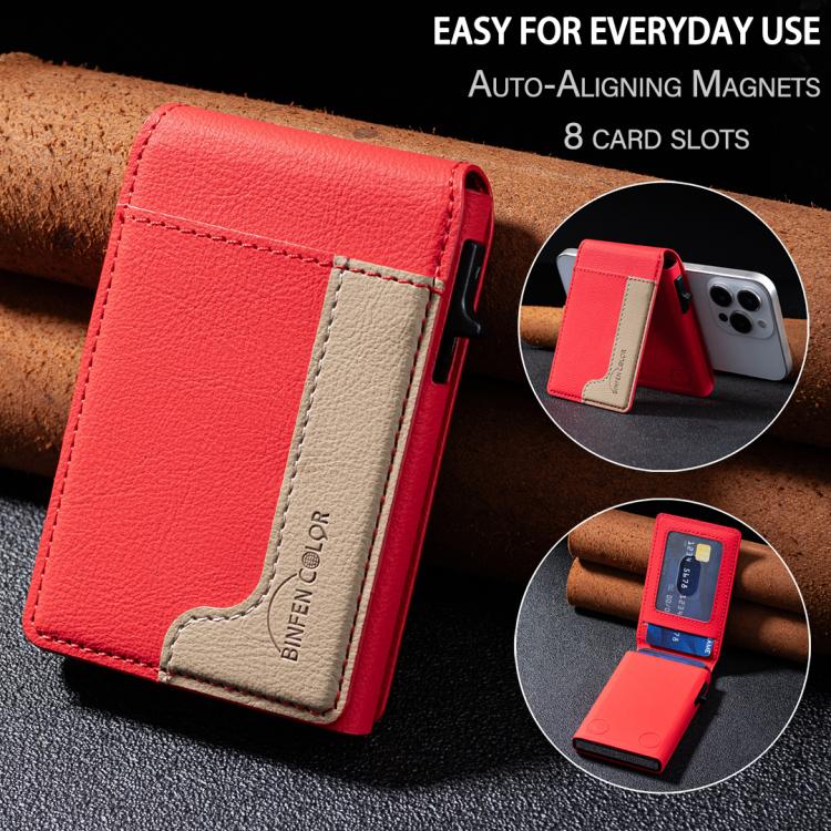 BFK28 Colorblock MagSafe Magnetic Leather Card Bag(Red) - Adhesive Card Holders by buy2fix | Online Shopping UK | buy2fix