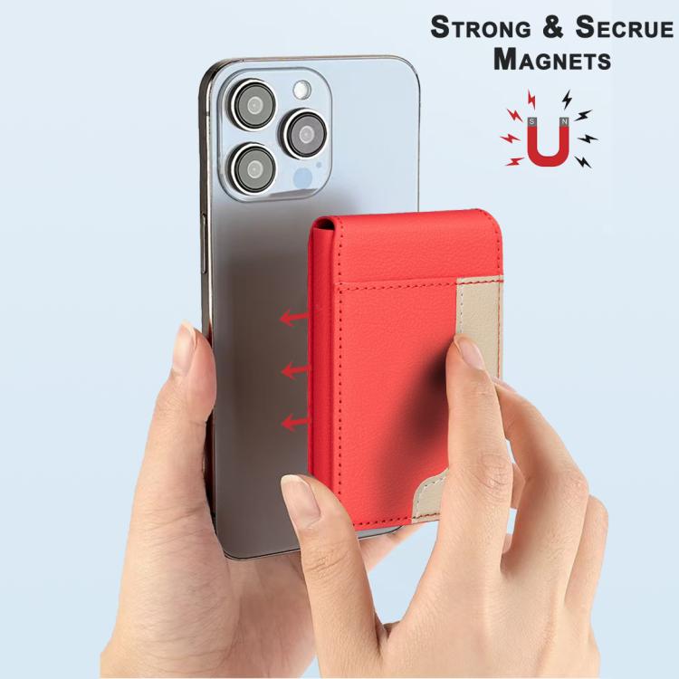 BFK28 Colorblock MagSafe Magnetic Leather Card Bag(Red) - Adhesive Card Holders by buy2fix | Online Shopping UK | buy2fix