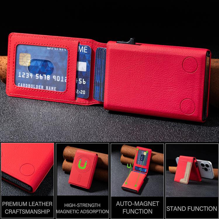 BFK28 Colorblock MagSafe Magnetic Leather Card Bag(Red) - Adhesive Card Holders by buy2fix | Online Shopping UK | buy2fix