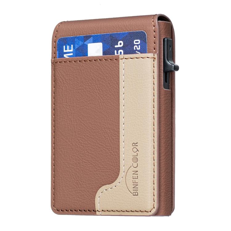 BFK28 Colorblock MagSafe Magnetic Leather Card Bag(Brown) - Adhesive Card Holders by buy2fix | Online Shopping UK | buy2fix