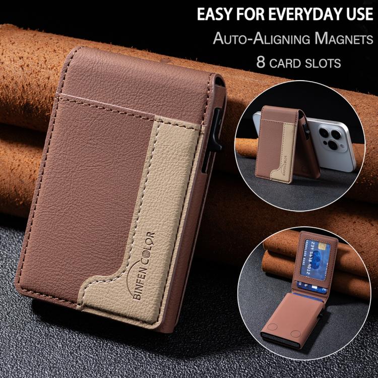 BFK28 Colorblock MagSafe Magnetic Leather Card Bag(Brown) - Adhesive Card Holders by buy2fix | Online Shopping UK | buy2fix