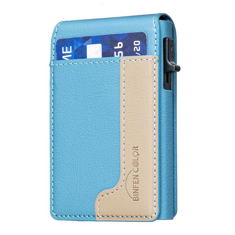 BFK28 Colorblock MagSafe Magnetic Leather Card Bag(Light Blue) - Adhesive Card Holders by buy2fix | Online Shopping UK | buy2fix