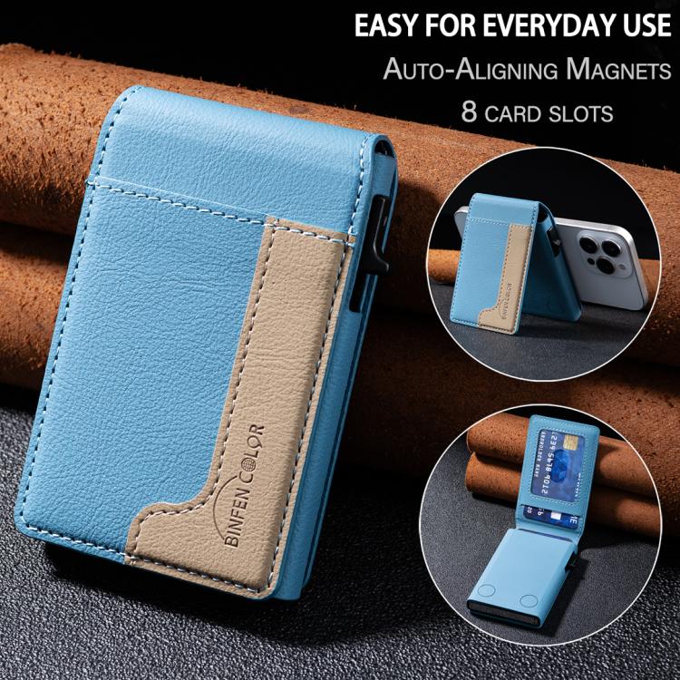 BFK28 Colorblock MagSafe Magnetic Leather Card Bag(Light Blue) - Adhesive Card Holders by buy2fix | Online Shopping UK | buy2fix