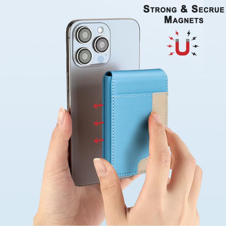 BFK28 Colorblock MagSafe Magnetic Leather Card Bag(Light Blue) - Adhesive Card Holders by buy2fix | Online Shopping UK | buy2fix