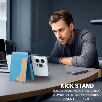 BFK28 Colorblock MagSafe Magnetic Leather Card Bag(Light Blue) - Adhesive Card Holders by buy2fix | Online Shopping UK | buy2fix