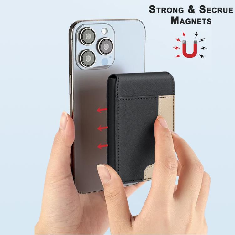 BFK28 Colorblock MagSafe Magnetic Leather Card Bag(Black) - Adhesive Card Holders by buy2fix | Online Shopping UK | buy2fix