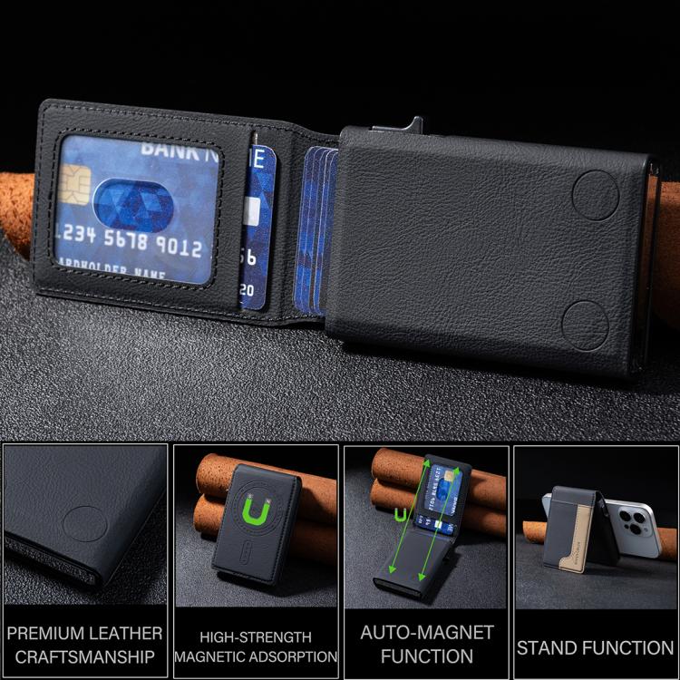 BFK28 Colorblock MagSafe Magnetic Leather Card Bag(Black) - Adhesive Card Holders by buy2fix | Online Shopping UK | buy2fix