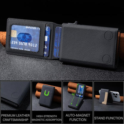 BFK28 Colorblock MagSafe Magnetic Leather Card Bag(Black) - Adhesive Card Holders by buy2fix | Online Shopping UK | buy2fix