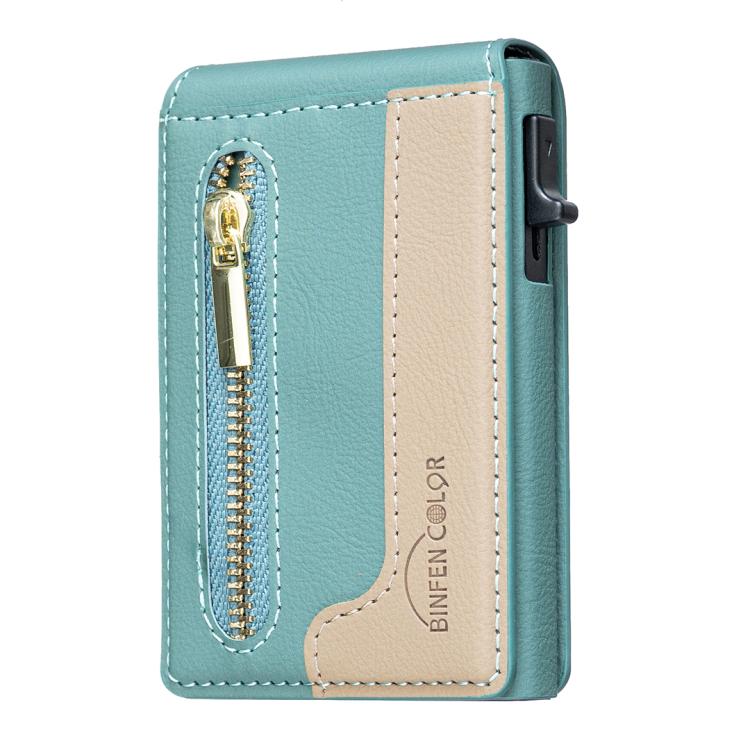 BFK31 Colorblock Zipper MagSafe Magnetic Leather Card Bag(Green) - Adhesive Card Holders by buy2fix | Online Shopping UK | buy2fix