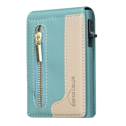 BFK31 Colorblock Zipper MagSafe Magnetic Leather Card Bag(Green) - Adhesive Card Holders by buy2fix | Online Shopping UK | buy2fix