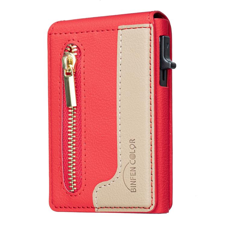 BFK31 Colorblock Zipper MagSafe Magnetic Leather Card Bag(Red) - Adhesive Card Holders by buy2fix | Online Shopping UK | buy2fix