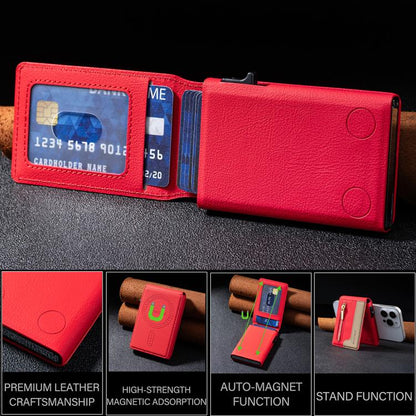 BFK31 Colorblock Zipper MagSafe Magnetic Leather Card Bag(Red) - Adhesive Card Holders by buy2fix | Online Shopping UK | buy2fix