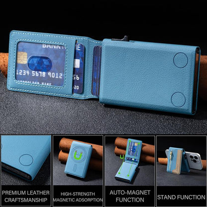 BFK31 Colorblock Zipper MagSafe Magnetic Leather Card Bag(Light Blue) - Adhesive Card Holders by buy2fix | Online Shopping UK | buy2fix