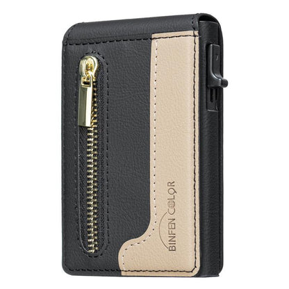 BFK31 Colorblock Zipper MagSafe Magnetic Leather Card Bag(Black) - Adhesive Card Holders by buy2fix | Online Shopping UK | buy2fix
