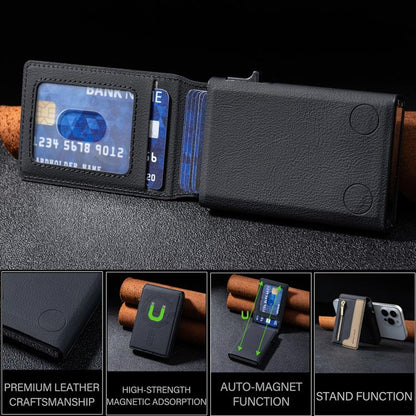 BFK31 Colorblock Zipper MagSafe Magnetic Leather Card Bag(Black) - Adhesive Card Holders by buy2fix | Online Shopping UK | buy2fix