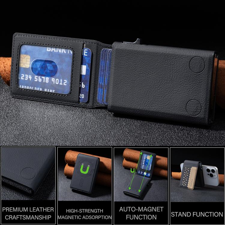 BFK30 Colorblock Flowers Magsafe Magnetic Leather Card Bag(Black) - Adhesive Card Holders by buy2fix | Online Shopping UK | buy2fix