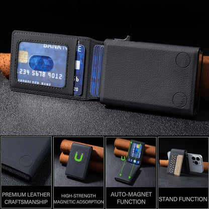 BFK30 Colorblock Flowers Magsafe Magnetic Leather Card Bag(Black) - Adhesive Card Holders by buy2fix | Online Shopping UK | buy2fix