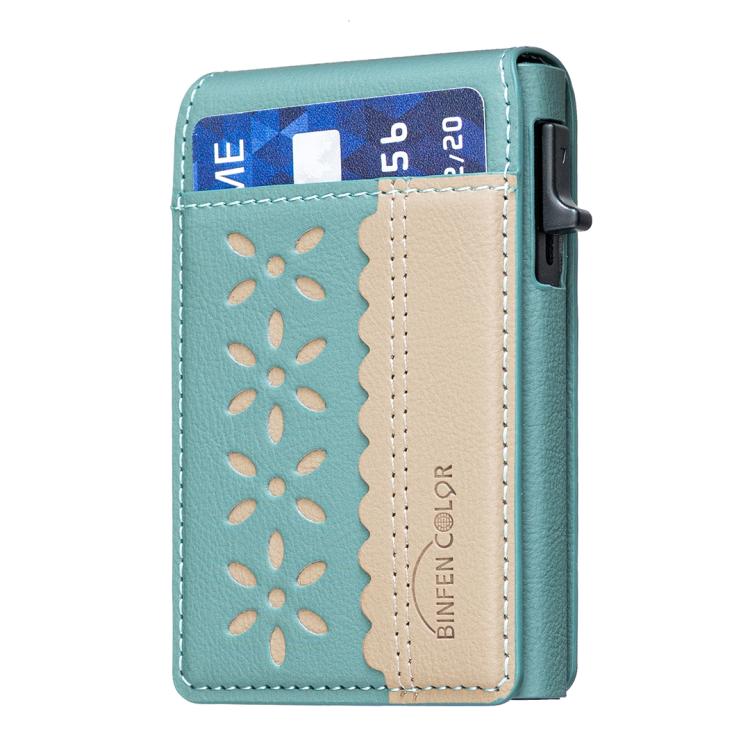 BFK30 Colorblock Flowers Magsafe Magnetic Leather Card Bag(Green) - Adhesive Card Holders by buy2fix | Online Shopping UK | buy2fix