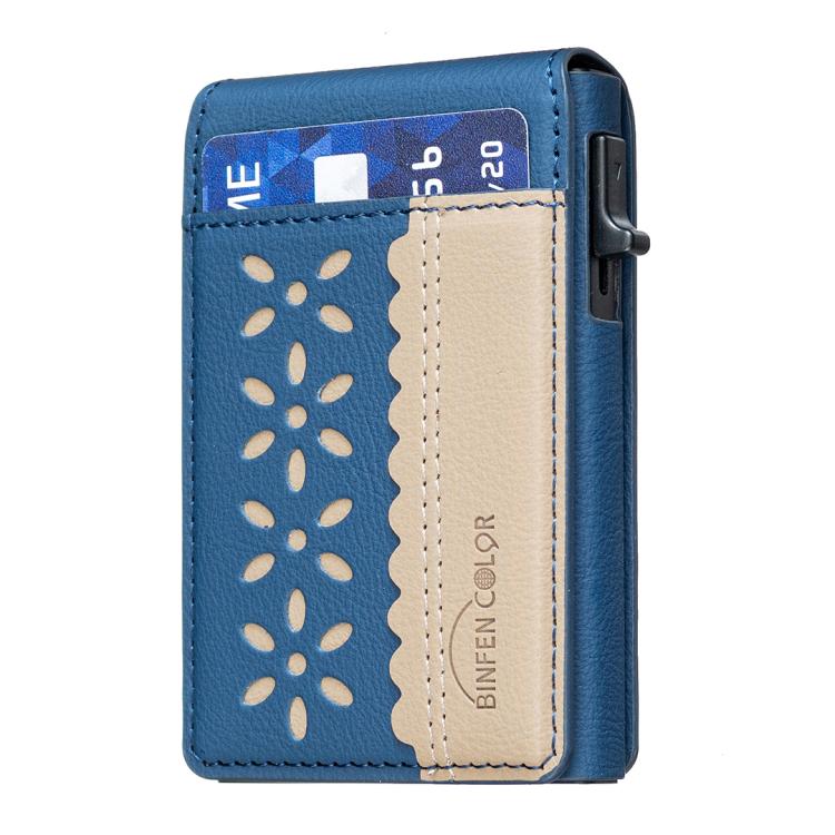 BFK30 Colorblock Flowers Magsafe Magnetic Leather Card Bag(Dark Blue) - Adhesive Card Holders by buy2fix | Online Shopping UK | buy2fix